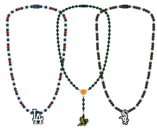 WOOD FELLAS Holz-Ketten trendige Perlen-Ketten mit coolen Anhängern Oakland Athletics, New York Yankees, Atlanta Braves, Chicago White Sox, Los Angeles Dodgers