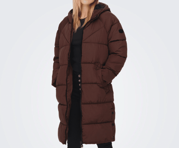 ONLY Steppmantel ONLAMANDA LONG PUFFER COAT mit Kapuze in Kastanienbraun