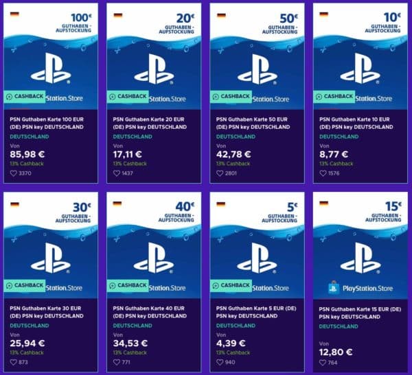 auf 13% Giftcards Cashback PSN bei MyTopDeals Eneba -