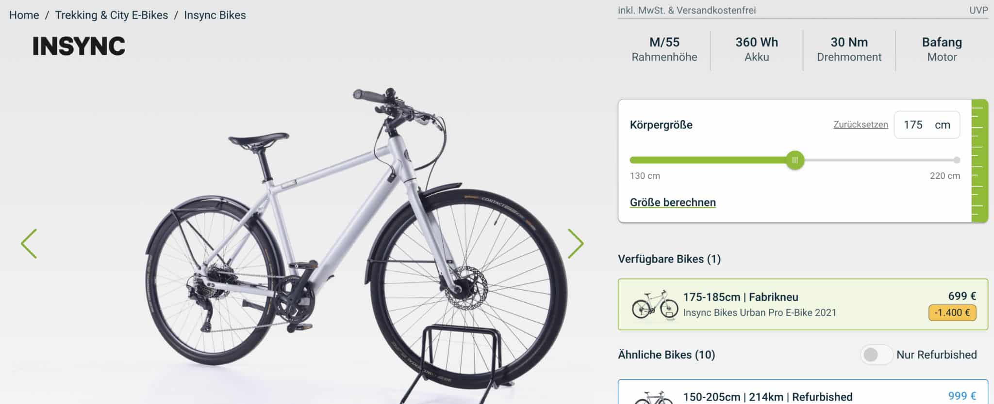 Insync Bikes Urban Pro E-Bike 2021 mit Intube 360 Wh Akku - MyTopDeals