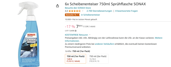 SONAX 2x 750ml ScheibenEnteiser 03314410 günstig online kaufen