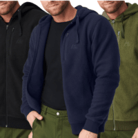 DANISH ENDURANCE Herren Fleece-Jacke mit Kapuze in drei Farben: Schwarz, Navy & Olivgrün
