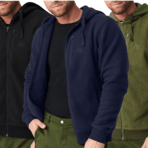 DANISH ENDURANCE Herren Fleece-Jacke mit Kapuze in drei Farben: Schwarz, Navy & Olivgrün