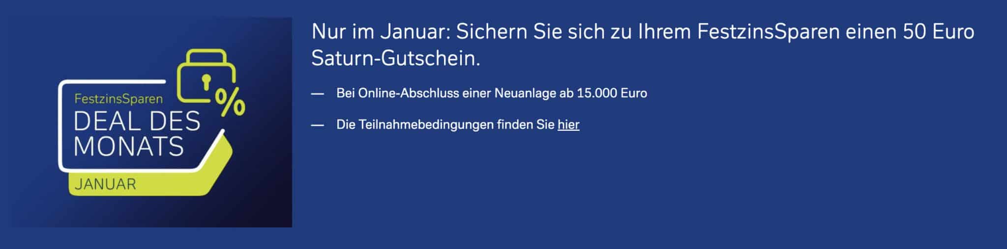 Deutsche Bank FestzinsSparen mit 3,3 Zinsen p.a. + 50€Saturn