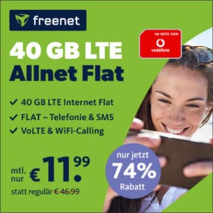 TOP! 🔥 ☎️ 40GB LTE Vodafone Allnet für NUR 11,99€ monatlich (100 Mbit/s)