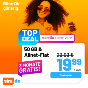 [3 Monate GRATIS] 1&1 Allnet-Flats 💥 z.B. 5GB 5G für 4,99€ // 10GB für 6,99€ // 25GB für 9,99€ & mehr (auch mtl. kündbar)