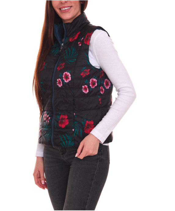 ALPENBLITZ Damen Wende-Weste unifarbene und Allover-Print Stepp-Weste mit Blumen-Print 79593823 Dunkelblau/Bunt