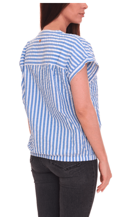 DELMAO Damen Sommer-Bluse gestreift Kurzarm-Bluse