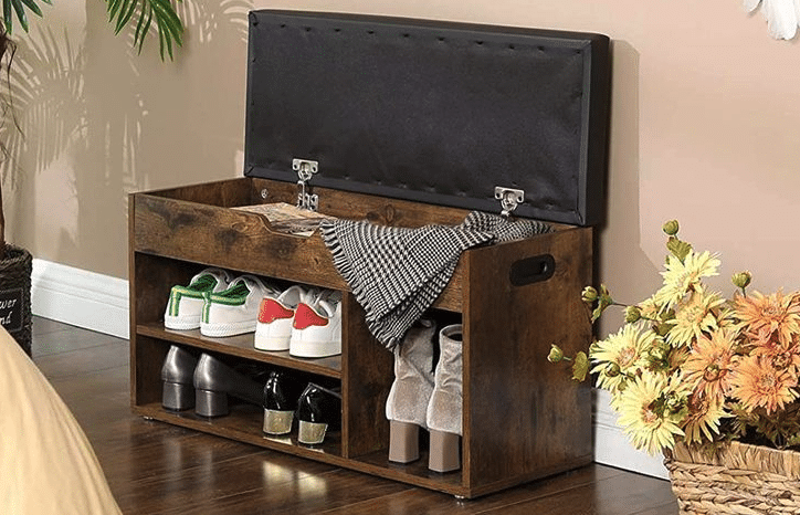 VASAGLE Schuhbank mit 3 Fächern in Vintagebraun