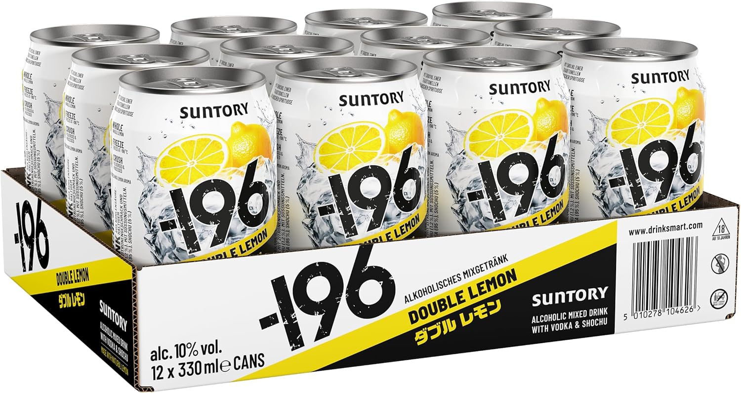 -196 Double Lemon | Alkoholisches Mixgetränk mit Vodka und Shochu | fertig gemixt in der Dose | 10 Prozent Vol | 12 x 0,33l