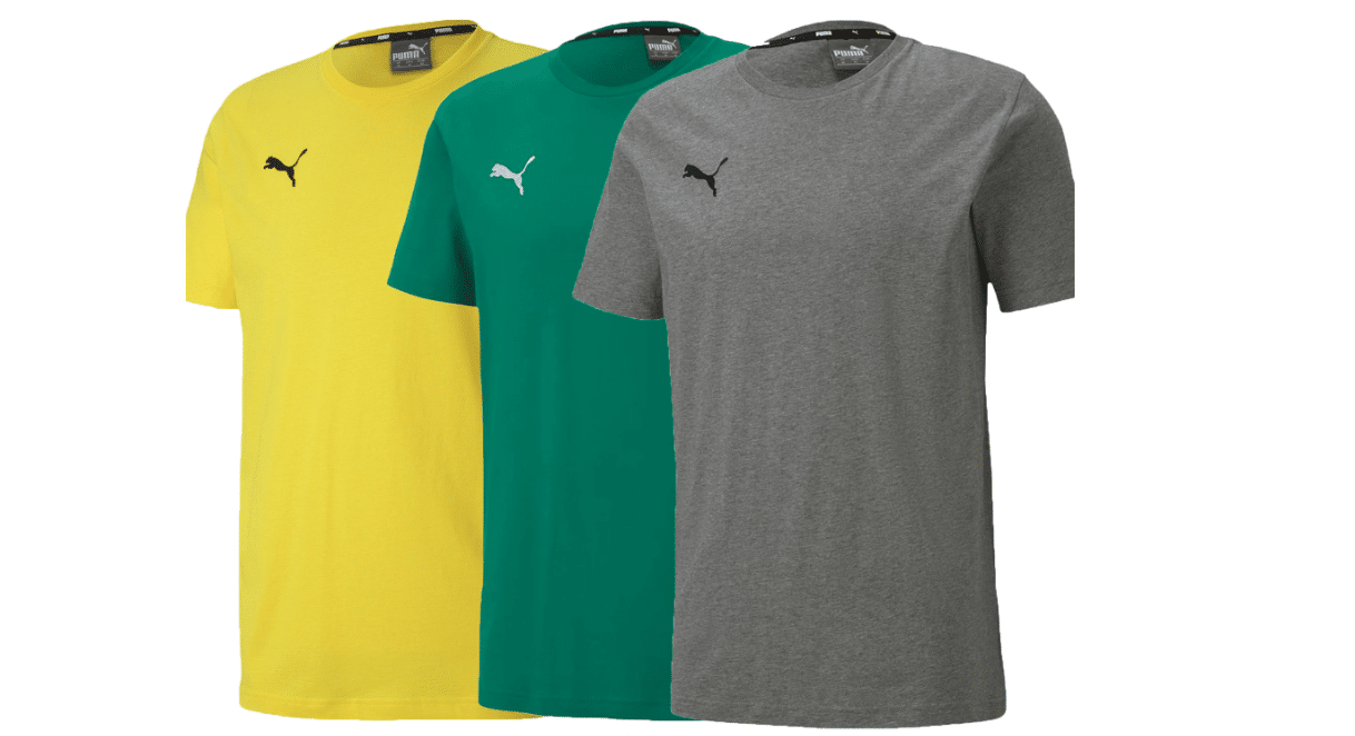 Bildschirmfoto 2024 07 06 um 16.38.29 2er Pack PUMA TeamGoal 23 Casual Herren T-Shirt, abgebildet in grau, grün und gelb