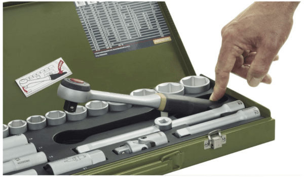Proxxon 23080 Feinmechaniker Satz mit 63mm 1422 Umschaltratsche und Schraubendrehergriff 36teilig Werkzeug Set mit Stahlkasten Abmass 30x12.5x5cm1