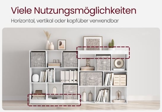 VASAGLE Buecherregal 8 Faecher Weiss VASAGLE Buecherregal 8 Faecher Weiss
