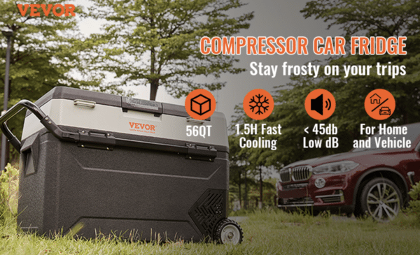 VEVOR Camping Kühlschrank 53 L Kühlbox, 12/24 V Rollbare Elektrische Gefrierbox 2 in 1 Doppelzone, Auto Kühlschrank Kompressor zum Warmhalten und Kühlen 60 W Tragbar Handgriff Boot, Lkw, Mobil Grau