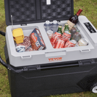 VEVOR Camping Kühlschrank 53 L Kühlbox, 12/24 V Rollbare Elektrische Gefrierbox 2 in 1 Doppelzone, Auto Kühlschrank Kompressor zum Warmhalten und Kühlen 60 W Tragbar Handgriff Boot, Lkw, Mobil Grau