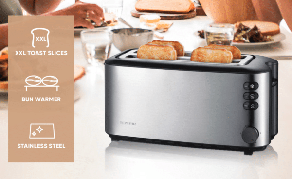 SEVERIN_Automatik-Langschlitztoaster_Toaster_mit_Broetchenaufsatz_hochwertiger_Edelstahl_Toaster_mit_grossen_Roestkammern_und_1400_W_Leistung_Edelstahl-gebuerstetschwarz_AT_25093
