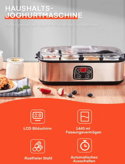 Joghurtbereiter_Griechische_Joghurtmaschine_mit_8_GlaesernDeckeln