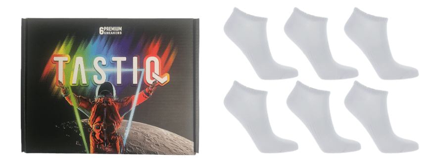 6 Paar TASTIQ Sneaker-Socken in weiß mit Geschenkbox