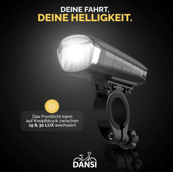 DANSI Fahrradleuchten-Set StVZO I LED-Fahrradlicht I Rad-Licht hell vorne
