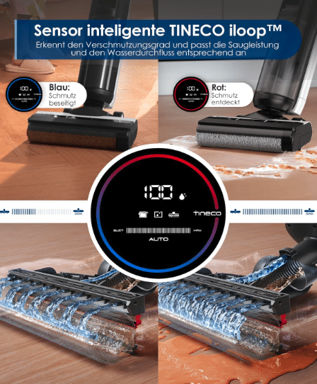 Tineco Floor One S5 Smart Nass-Trocken-Sauger mit iLoop Technologie, All-in-One-Nass Trockensauger Kabellos mit Dual-Tank-Design | Selbstreinigung LED-Display für Harte Boden, Tierhaare