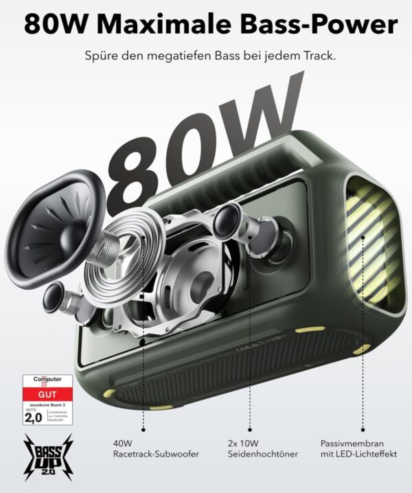 soundcore by Anker Boom 2 Outdoor Lautsprecher 80W Subwoofer BassUp 2.0 24h Akku IPX7 Wasserdicht  Schwimmt LED Licht  2024 10 09 15 41 03