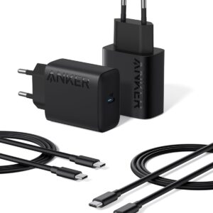 Zwei Anker 25W USB-C-Ladegeräte und zwei USB-C-Kabel
