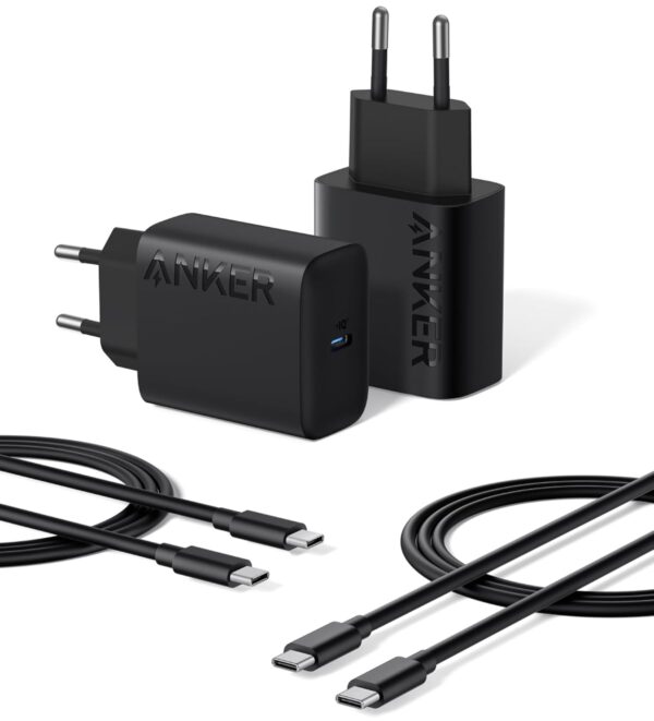 Zwei Anker 25W USB-C-Ladegeräte und zwei USB-C-Kabel