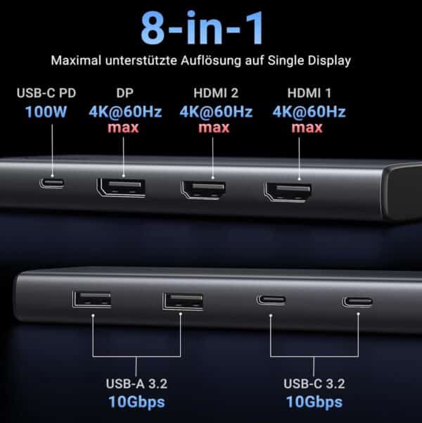 UGREEN Revodok Pro 308 Triple Display Docking Station USB C Hub 2HDMI DP 10Gbps 4USB Ports PD 100W Kompatibel mit Zenbook  2024 12 30 13 53 52