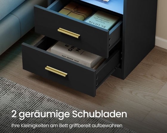 VASAGLE Custos KollektionNachttisch mit Ladestation und LED tintenschwarz VASAGLE Custos KollektionNachttisch mit Ladestation und LED tintenschwarz