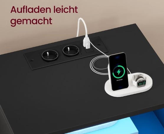 VASAGLE Custos Kollektion Nachttisch mit Ladestation und LED tintenschwarz VASAGLE Custos Kollektion Nachttisch mit Ladestation und LED tintenschwarz