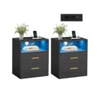 VASAGLE Custos Kollektion  Nachttisch mit Ladestation und LED tintenschwarz