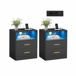 VASAGLE Custos Kollektion  Nachttisch mit Ladestation und LED tintenschwarz