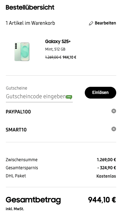 Bildschirmfoto 2025 01 22 um 20.08.18 Galaxy S25+ mit 256GB im Angebot bei Samsung