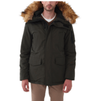 steffen klein Herren Winter-Jacke mit Kapuze und abnehmbarem Kunstfell in Dunkelgrün