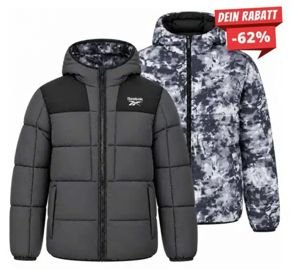 Reebok Reversible Puffer Jacket Herren Wende Winterjacke OMRB1501 Charcoal