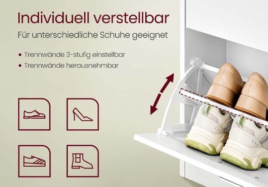 VASAGLE Schuhschrank mit 4 Klappen