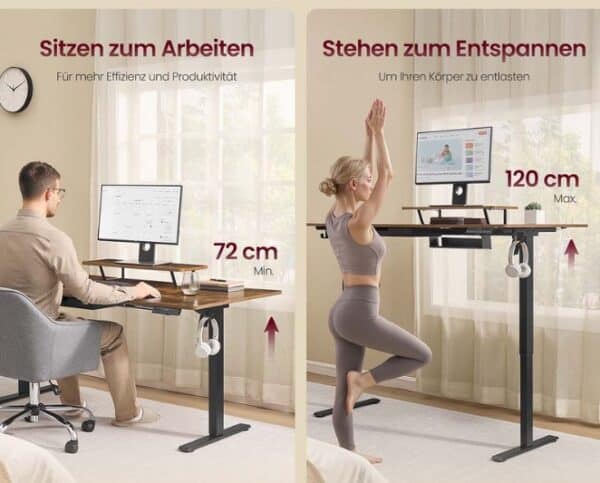 VASAGLE   hoehenverstellbarer Schreibtisch mit Monitorstaender und USB