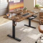 VASAGLE 🖥️  höhenverstellbarer Schreibtisch mit Monitorständer und USB (Vintagebraun/140 x 70 cm)