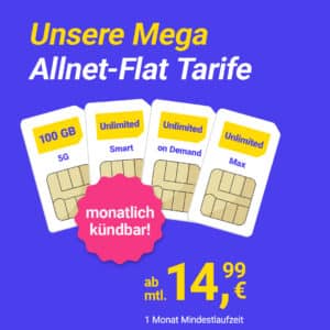 [0,00€ AG] MegaSim 🤩🔥 Unlimited ab 19,99€ mtl. | 100GB 5G o2 Allnet-Flat (auch mtl. kündbar) für 14,99€ mtl.