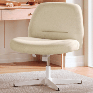 SONGMICS HOME Schneidersitz Stuhl cremeweiss vor Schreibtisch