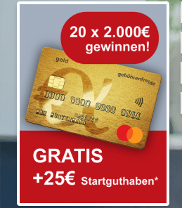 Advanzia Bank: 💸 gebührenfrei Mastercard Gold mit 25€ Startguthaben