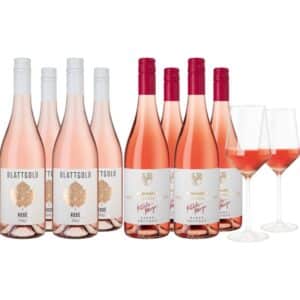 Rose Wein Probierpaket mit zwei Glaesern