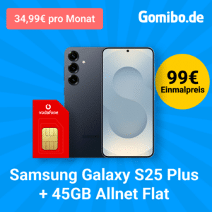 Eff. 0,07€! 🔥 Samsung Galaxy S25+ Plus (512GB) für 99€ mit Vodafone Allnet (45GB 5G) für 34,99€ mtl. (100€ Wechselbonus)