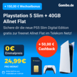 [Eff. GRATIS!] PlayStation 5 Slim Digital für 0€ + 50GB 5G Telekom für 24,99€ mtl. + 200€ Boni!