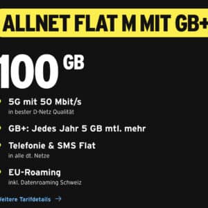 TOP 💥 Telekom Allnet mit 100GB 5G (+ 5GB p.a., bis zu 100 Mbit/s) von Congstar für 20€ (auch mtl. kündbar)