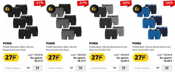 6er Pack Puma Boxershorts in mehreren Farb Kombis