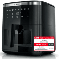 Bosch Heißluftfritteuse Serie 6, XXL 7,2 L Fassungsvermögen, 7 voreingestellte Programme, beleuchtetes Sichtfenster, bis zu 65% schnelleres Kochen, AirFryer in Schwarz, MAF671B0