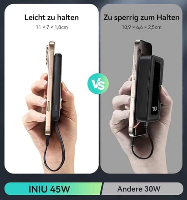 INIU 45W Power Bank 10000mAh PowerBank mit Integriertem USB C Kabel Mini Groesse Schnellladen Externe Handyakkus USB C InOut  2025 08 12 10 56 06