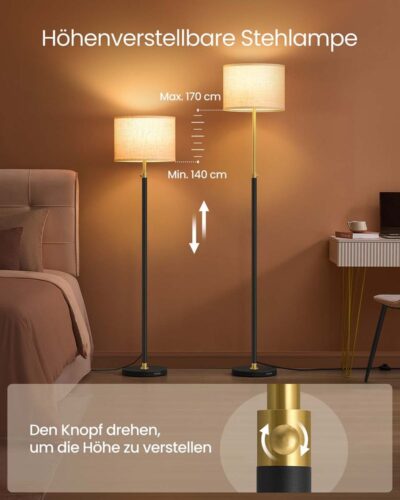 VASAGLE höhenverstellbare Stehlampe zwischen 140 bis 170cm Höhe
