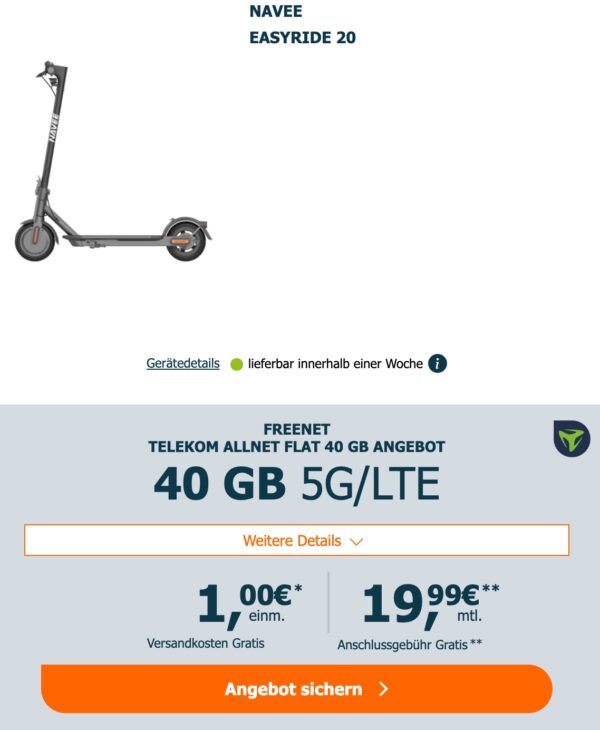 freenet Telekom Allent Flat 40GB mit NAVEE Easyride 20 2025 08 12 12 20 20
